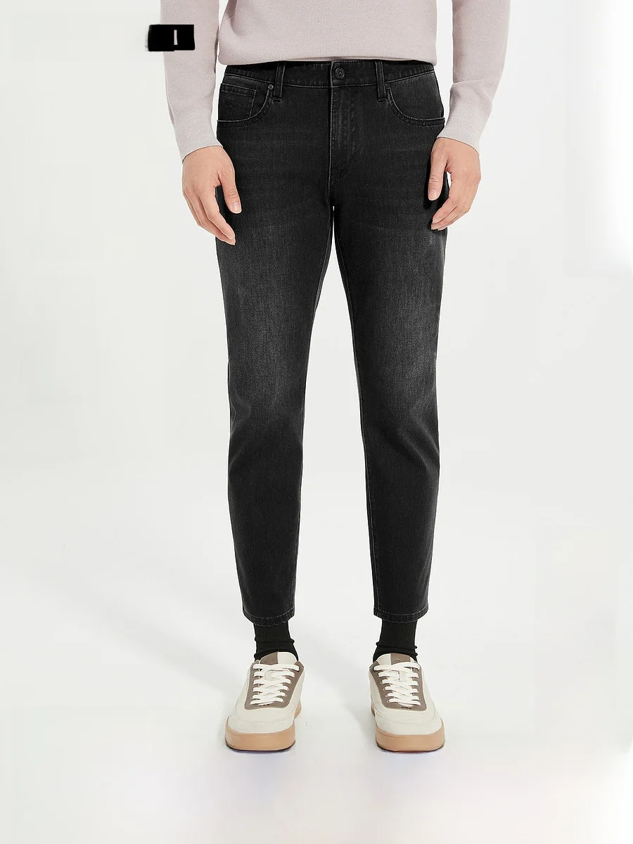 Low Waist Slim Fit Men's Jeans Four Directional Elastic Nine Points Narrow Foot Fashionable Urban Style Polyester Cotton Blend