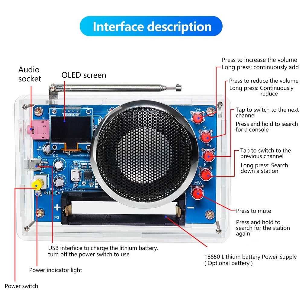 RDA5807 Radio DIY Kit OLED Display FM 87-108MHZ Radio Module Electronic Welding Assembly with Automatic Search/storage Function