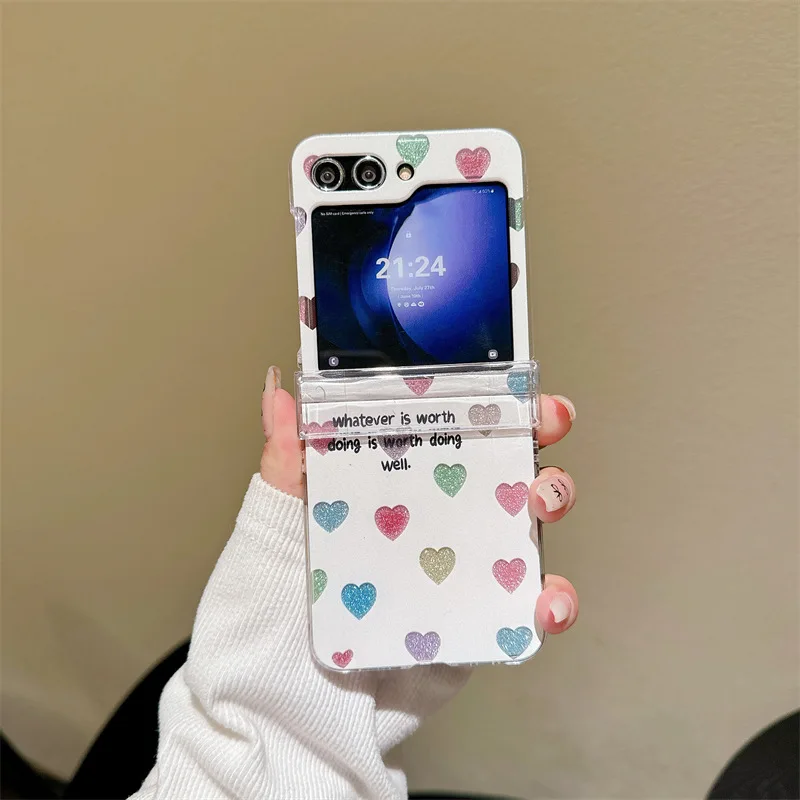 Funda de teléfono blanca con corazones coloridos para Samsung Galaxy Z Flip 7 6 5 4, funda protectora trasera para ZFlip5 ZFlip6 ZFlip7
