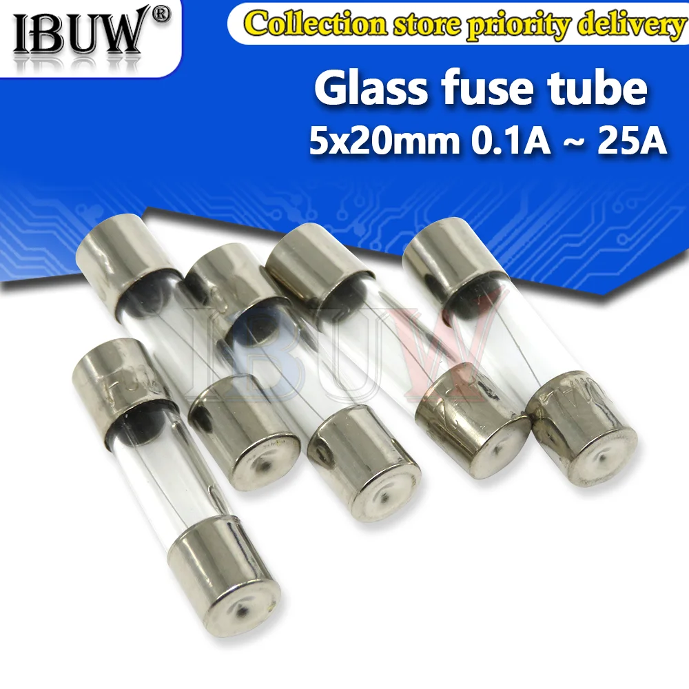 10PCS/lot 5x20 Glass fuse tube 250V 0.1A ~ 25A 5*20 fuse 5*20 0.2A 0.25A 0.3A 1A 1.25A 2A 2.5A 3A 3.15A 4A 5A 6A 6.3A