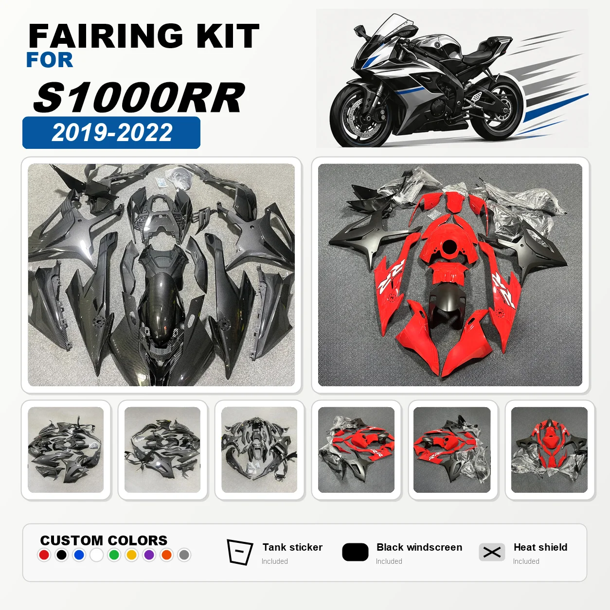 For S1000RR 2019-2022 Full Fairing Kit Injection Molded ABS Motorbike Fairings Bodywork Cowl Panels Carbon Fibre Color S1000RR