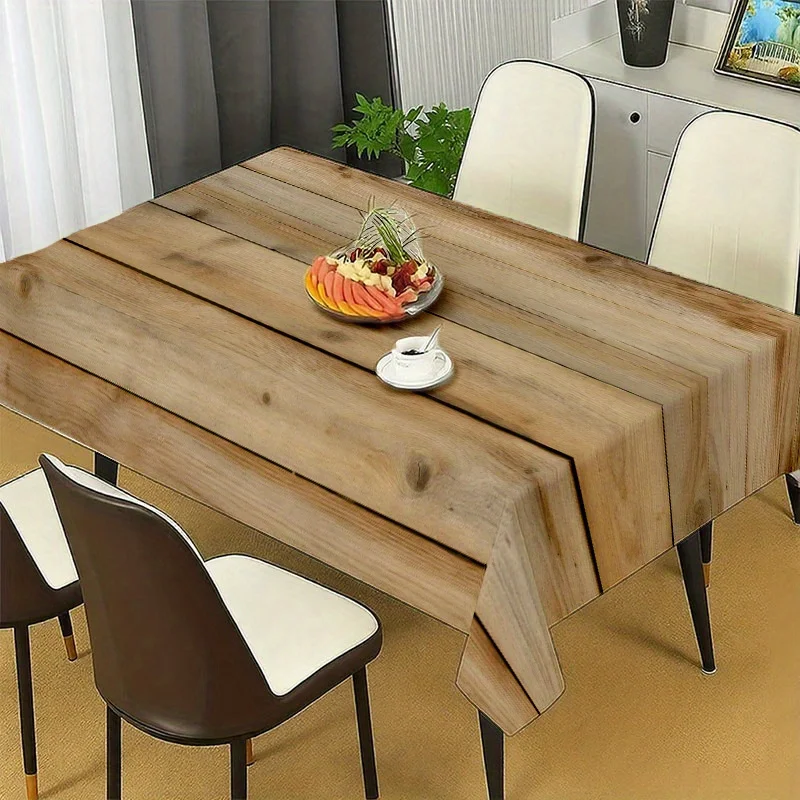 1pc Soft, Fashionable and Beautiful Light Brown Wood Grain Tablecloth, Machine Washable and Easy to Cleanzyc