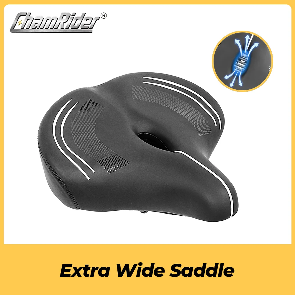 Oversized Wide Comfort Bike Seat Thick Soft Bicycle Saddle Breathable Hollow Shock Absorbing with Seat Adapter Clamp for Bike