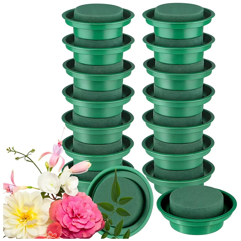 16Packs Floral Foam Rounds in Bowls DIY Flower Arrangement Kit Green Round Wet Flower Foam Blocks for Artificial Flower