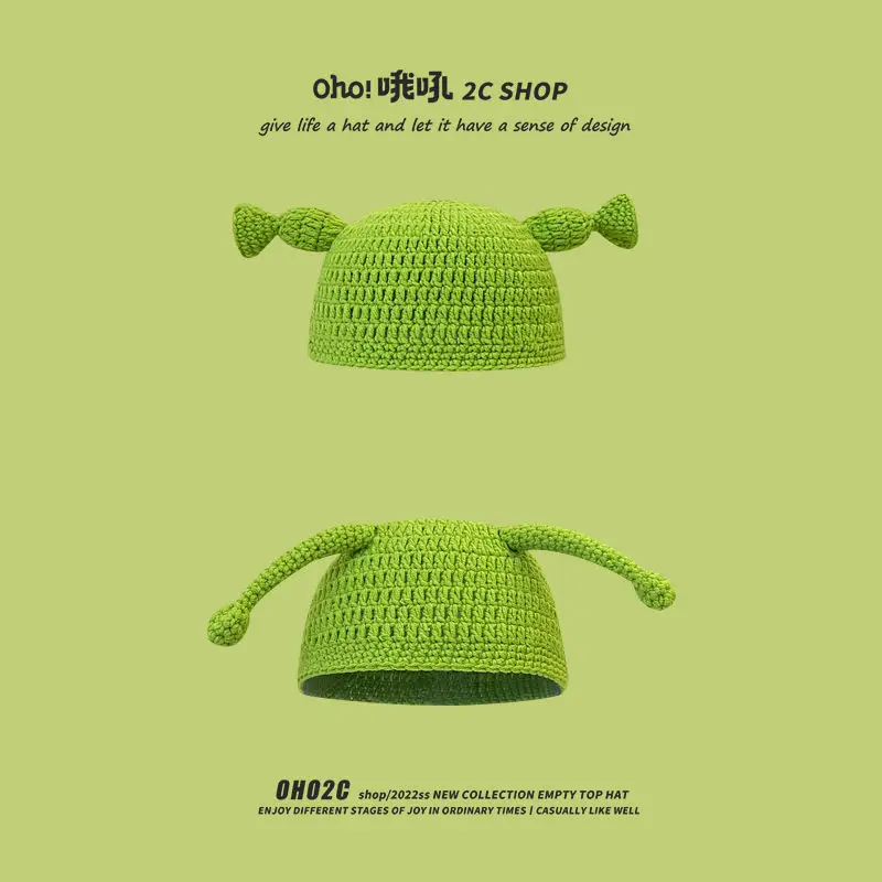 Youpin-Sombrero de lana de Shrek para mujer, Jersey de punto verde con trenzas largas, regalos de moda, otoño e invierno, 2022