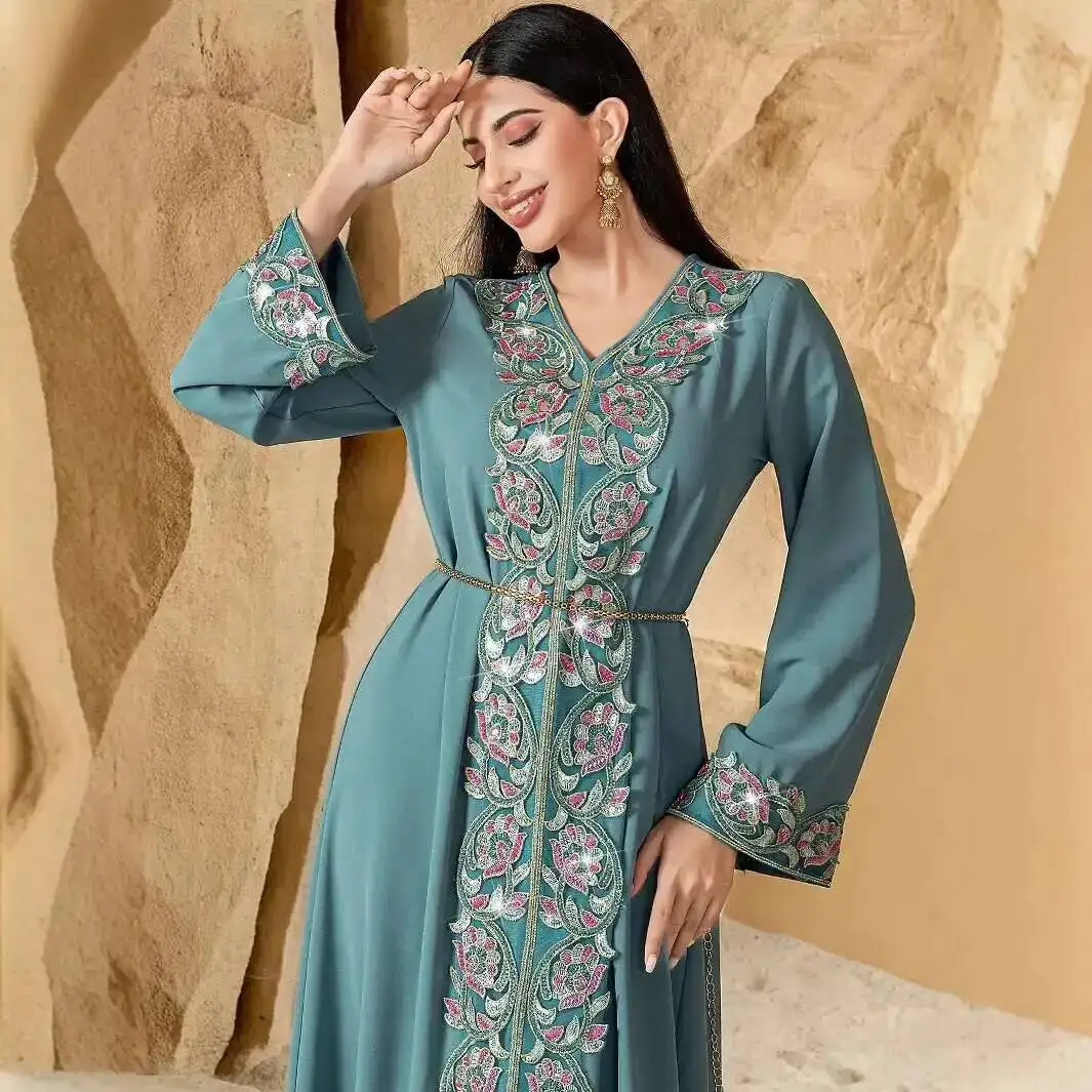 

Women's 40761 Clothing 2026 New Muslim Abaya Dubai Embroidered Beaded Evening Dress Abaya Ramadan Dubai Luxury Islam Elegant