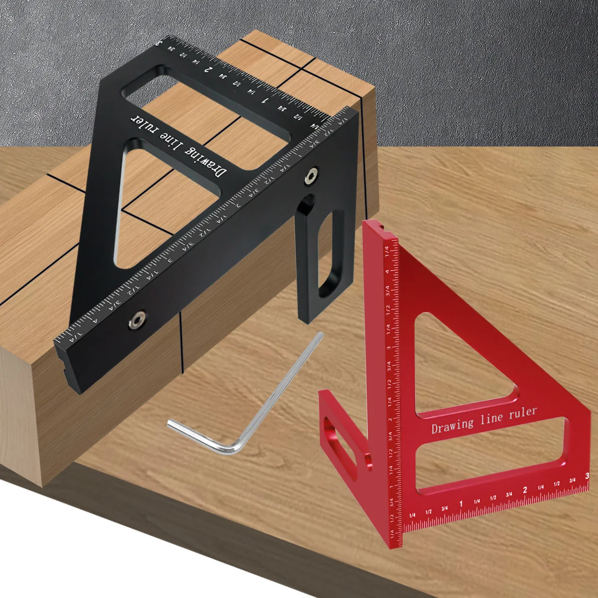 Inch 45 and 90 Degree Aluminum Miter Triangle Ruler - Precision 3D Multi Angle Layout Measuring Tool for Engineer Carpenter