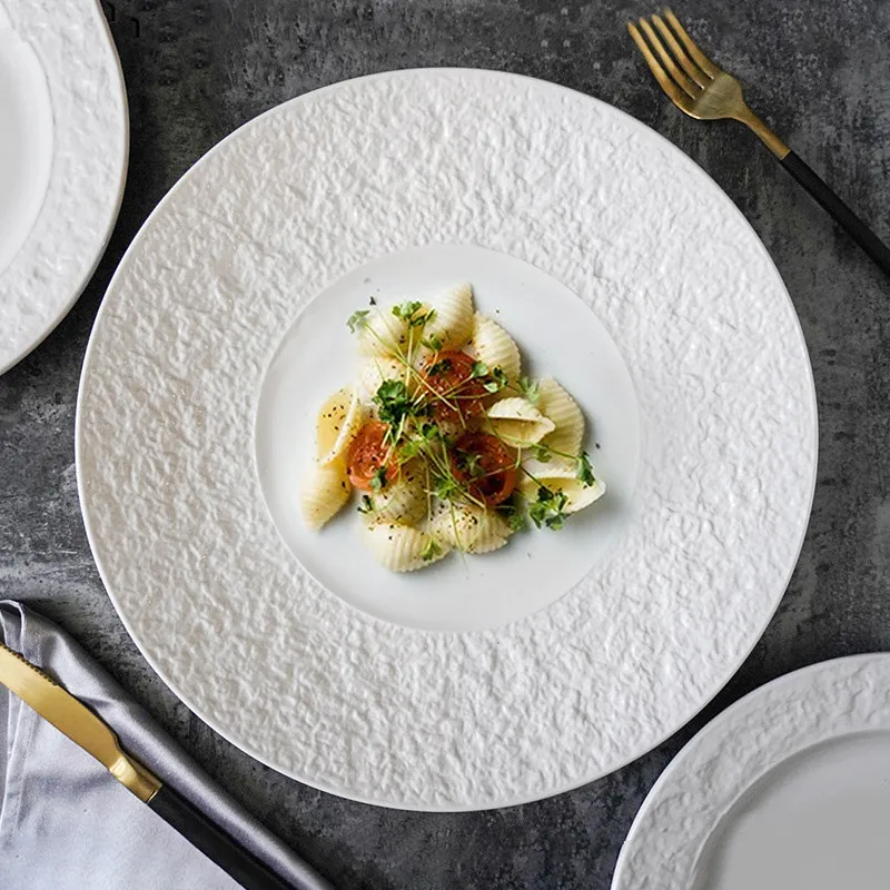 

Stone Grain Steak Plate Ceramic Western Dessert Decorative Restaurant Hotel Pasta Salad Household White Tableware