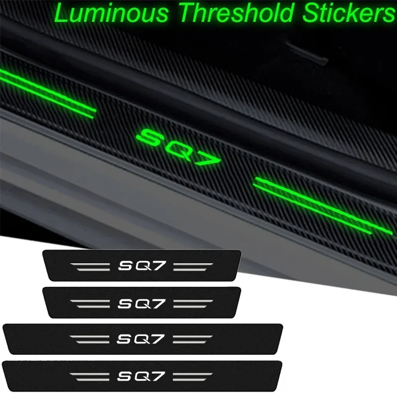Luminous Car Door Threshold Sill Scuff Plate Decals Protect Stickers Trunk Pedal Strip for Audi SQ7 Carbon Fiber Waterproof Film