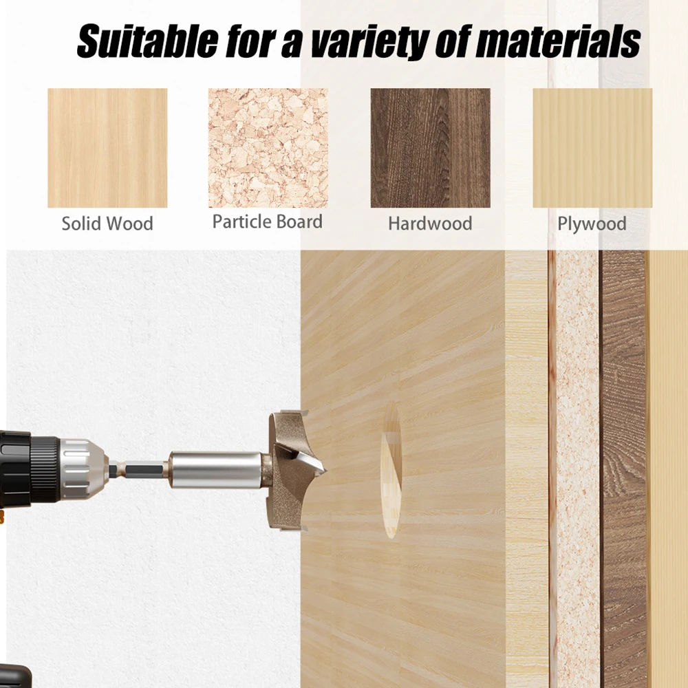 1PC Three Teeth Double Edge Opener 10-50mm Alloy 6.35mm Hexagonal Shank Professional Woodworking Plastic Expanding Drill Bit