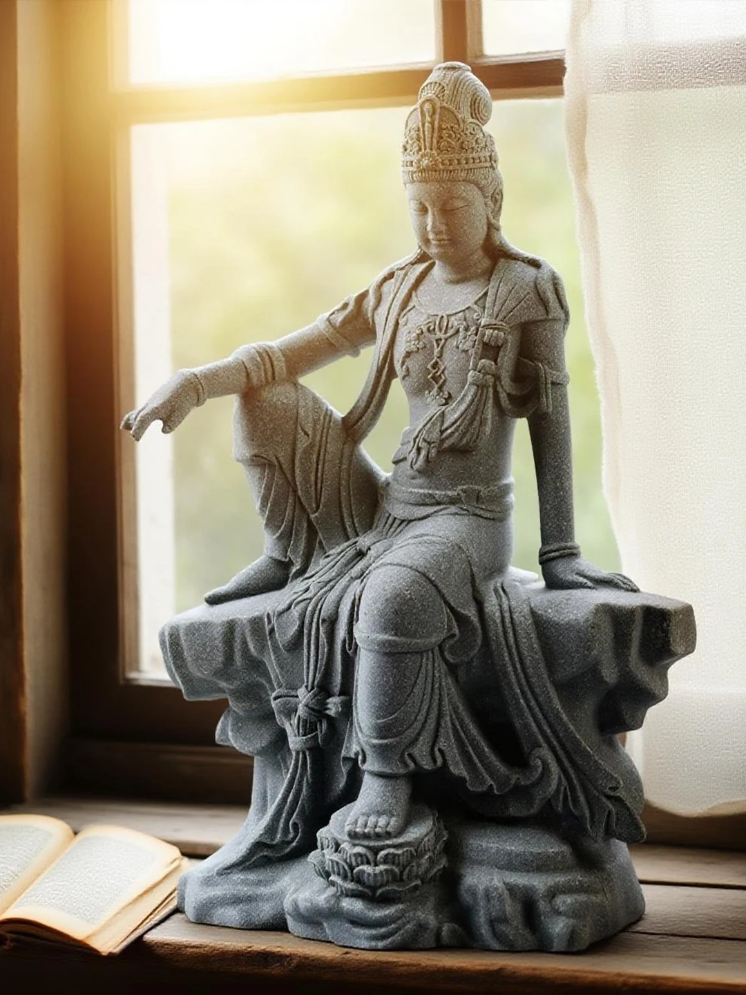تمثال بوذا إبداعي للديكور، زينة حوض السمك من حجر تشينغشا، ديكور حديقة الصخور بتصميم شلال وآلهة القمر #3