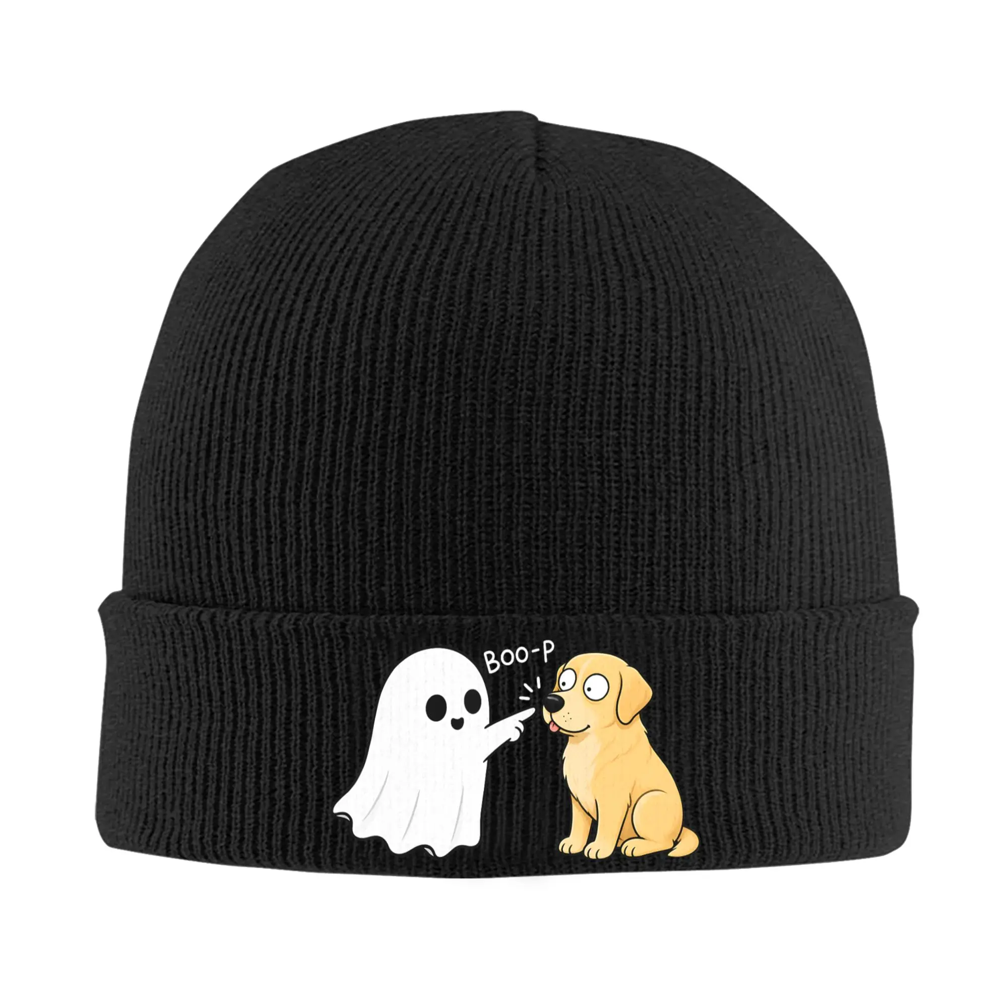Gorro de Halloween con diseño de fantasma y perro Labrador amarillo, ideal para otoño e invierno, gorro de lana cálido, gorro de acrílico para mujer y hombre.