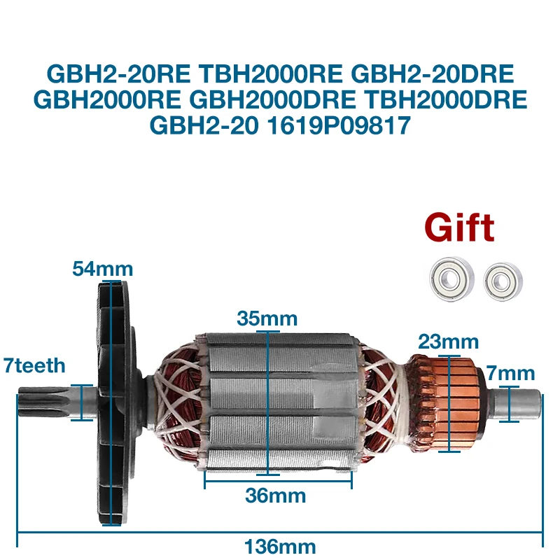 

Armature Rotor for BOSCH GBH2-20RE TBH2000RE GBH2-20DRE GBH2000RE GBH2000DRE TBH2000DRE GBH2-20 1619P09817 Power Tool