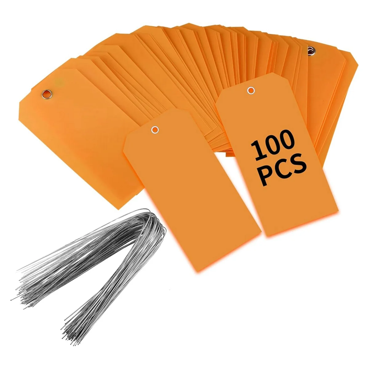 100 Pieces 4 3/4Inch X 2 3/8Inch Plastic Shipping Tags with Wires Blank Labeling Tags Waterproof Hang Tags (Orange)