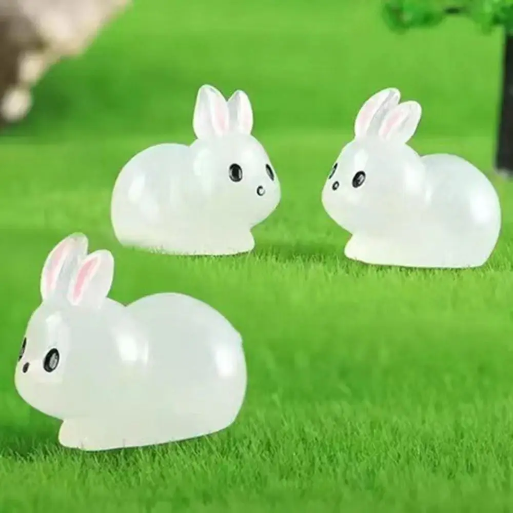 

Cute DIY Luminous Rabbit Miniatures Cartoon Resin Crafts Mini Rabbit Ornament Handmade Resin Animal Figurines Outdoor