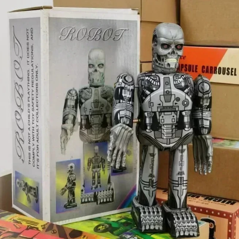 Room Decoration Clockwork Toy Skeleton Robot Classic Metal Tin Walking Robot Clockwork Toy Desktop Ornament Children's Gift