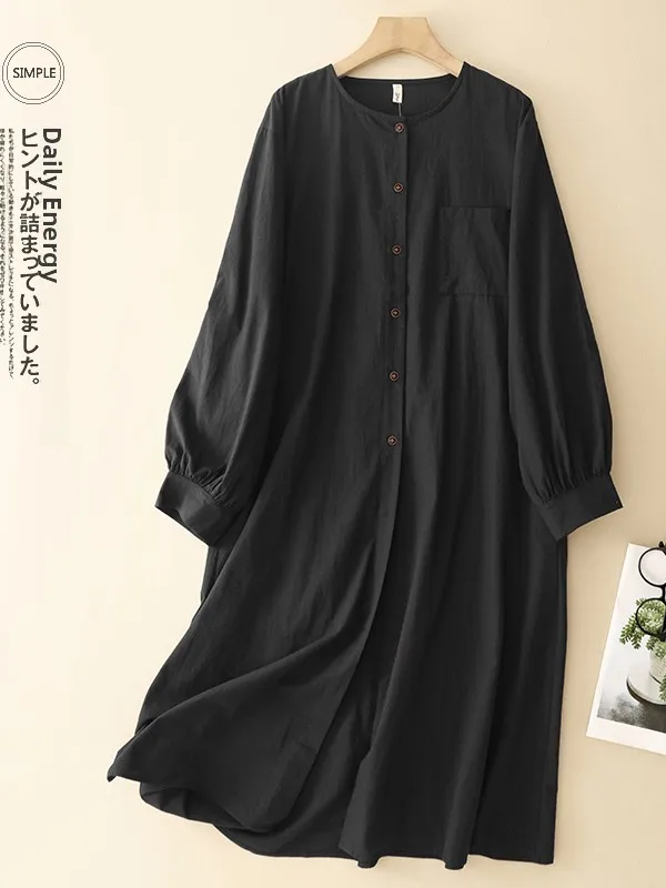 

Laid-back Black Midi Dress Women's plus Size High-End Feeling Shirt-style Outerwear Trendy A-line Dress Casual Winter