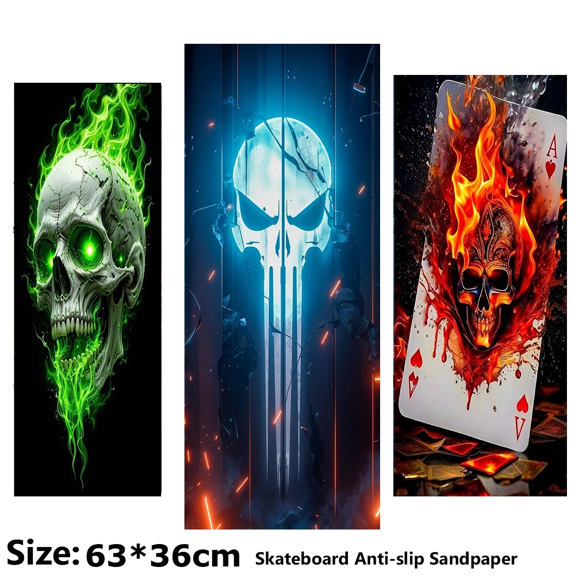 

Green Hair Blue Skull Flame Poker Pattern Electric Scooter Anti-slip Sticker Sandpaper Skateboard Grip Tape Sheet 63*36cm