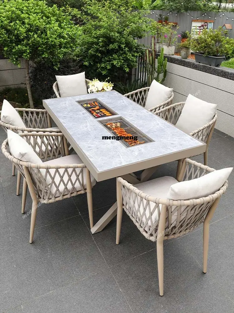 Outdoor barbecue tables and chairs Nordic household barbecue grill courtyard villa aluminum alloy table combination