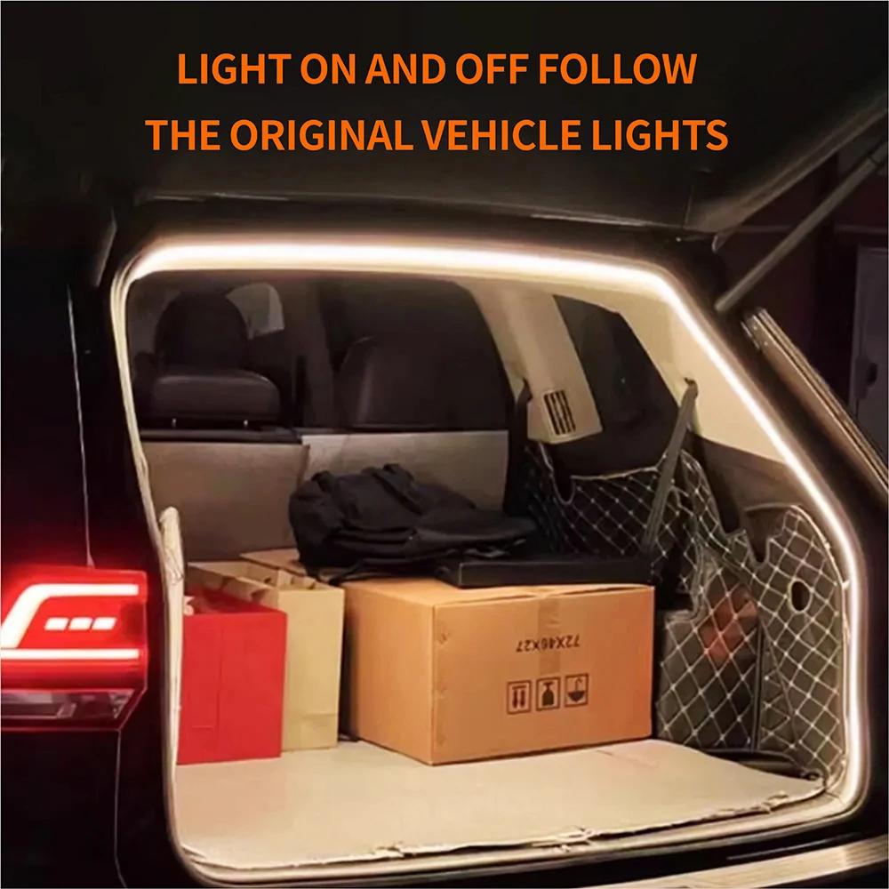 شريط إضاءة صندوق السيارة، ضوء محيط، ضوء إضاءة صندوق السيارة، ضوء ترحيب متدفق، ملحقات تعديل الديكور الداخلي للسيارة
