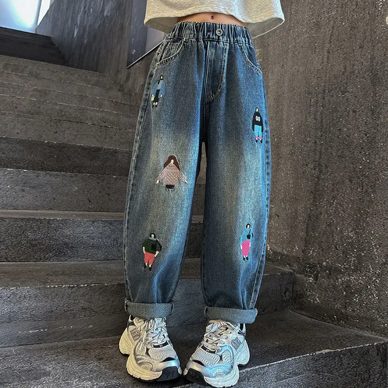

【2025 New】Kids Loose Fit Jeans Autumn Winter Casual Pants for Girls Ages 6-12 Jeans for Children Autumn Toddler Denim Pants