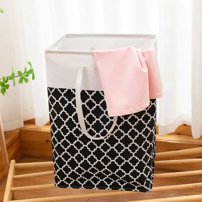 Home Bathroom Foldable Laundry Basket Dirty Laundry Storage Bucket with Printed Pattern for Bedroom, Living Room, Toy Storage