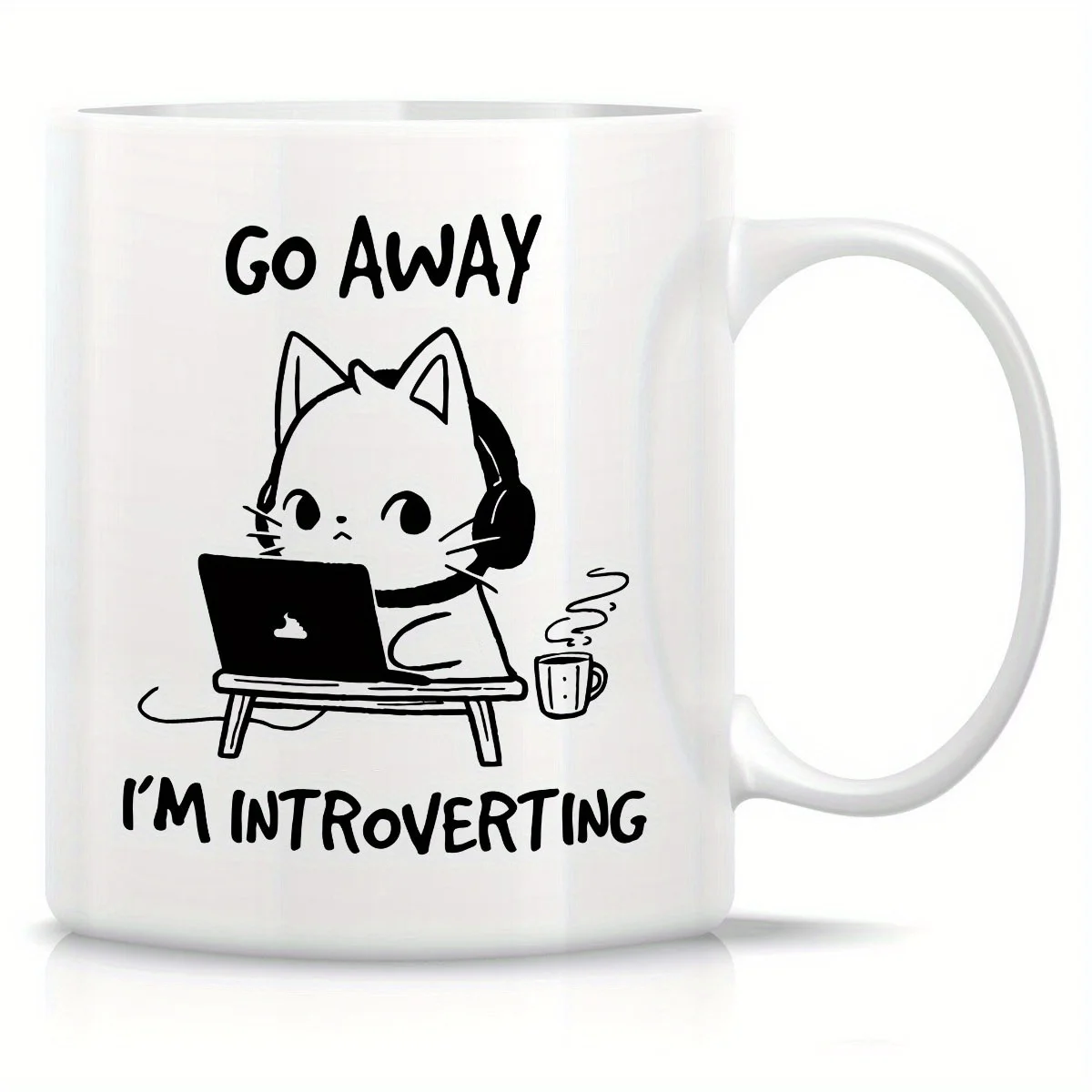 Go Away I'm Introverting Mug, 320ml Ceramic Coffee Cup for Introvert Lovers, Funny Cat Working Design, Perfect Gift for