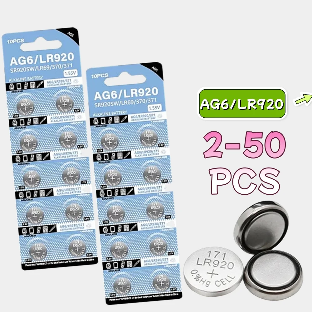 1.55V Coin Battery AG6 371 SR920SW LR920 SR927 171 370 L921 LR69 SR920 Button Batteries For Watch Toys Remote Button Cell