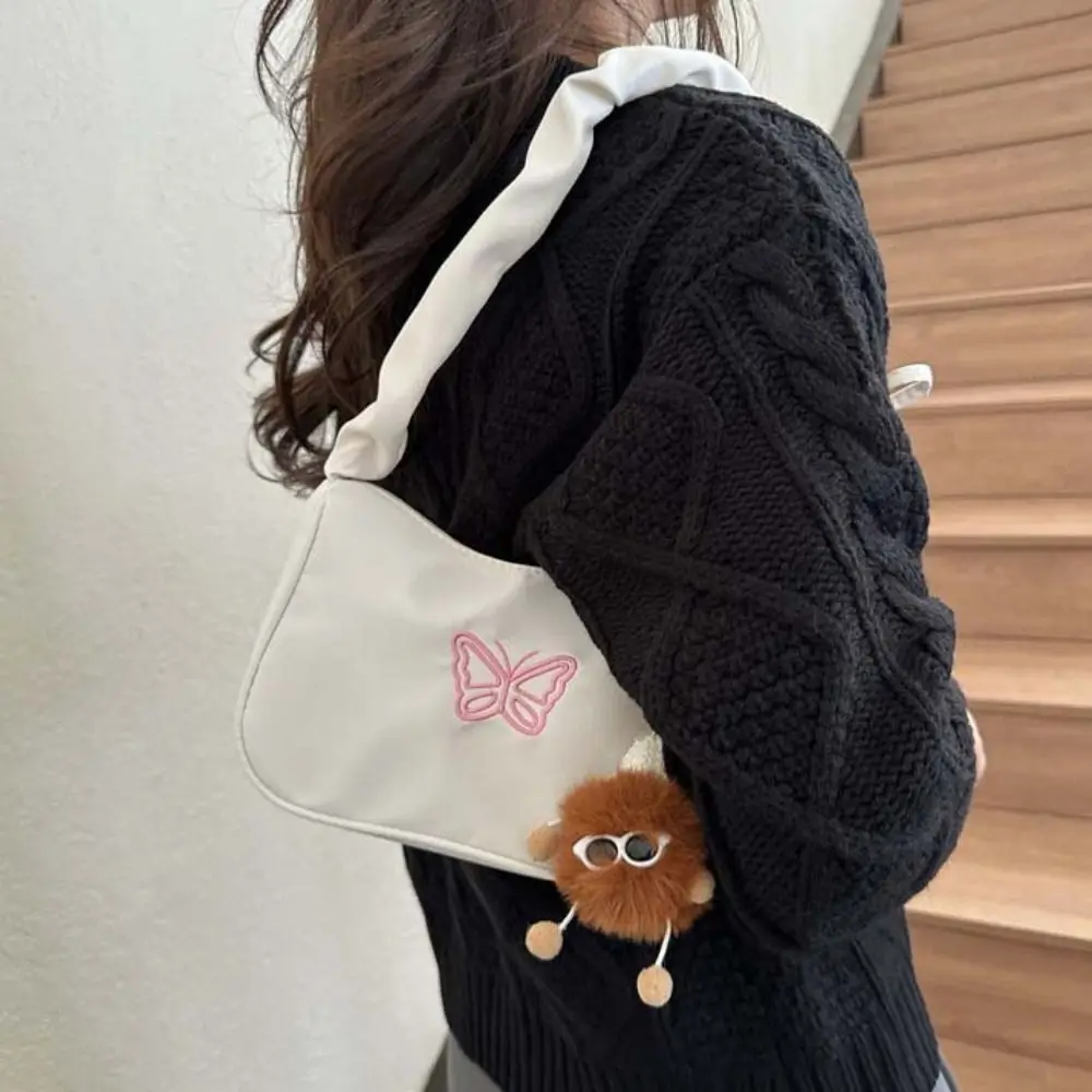 Embroidery Bowknot Butterfly Shoulder Bag Oxford Y2k Style Ins Half-moon Underarm Bag Coin Purse Wallet Phone Bag