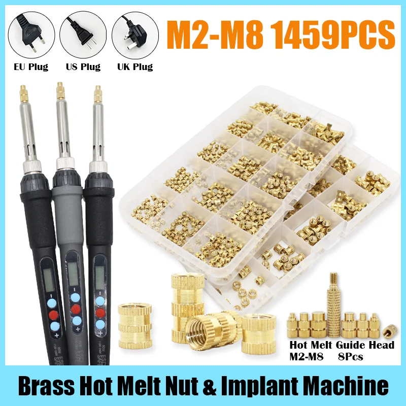 Solid Brass Injection TS100 Soldering Iron Tool M2 M3-M8 Hot Melt Knurled Thread Injection Brass Hot Melt Insert Nut 3D Printer