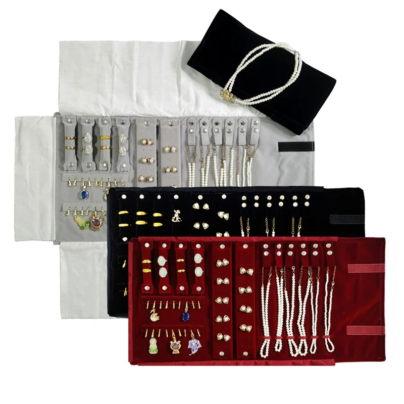 

Velvet jewelry rolls rings stud earrings necklaces pendants bracelets storage rolls portable travel bags