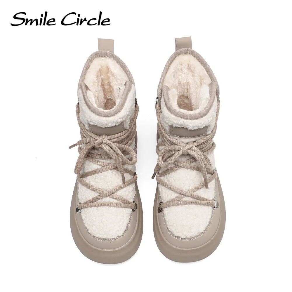 Smile Circle Snow Boots Women Winter Warm Plush Ankle Boots Trendy Platform Casual Shoes