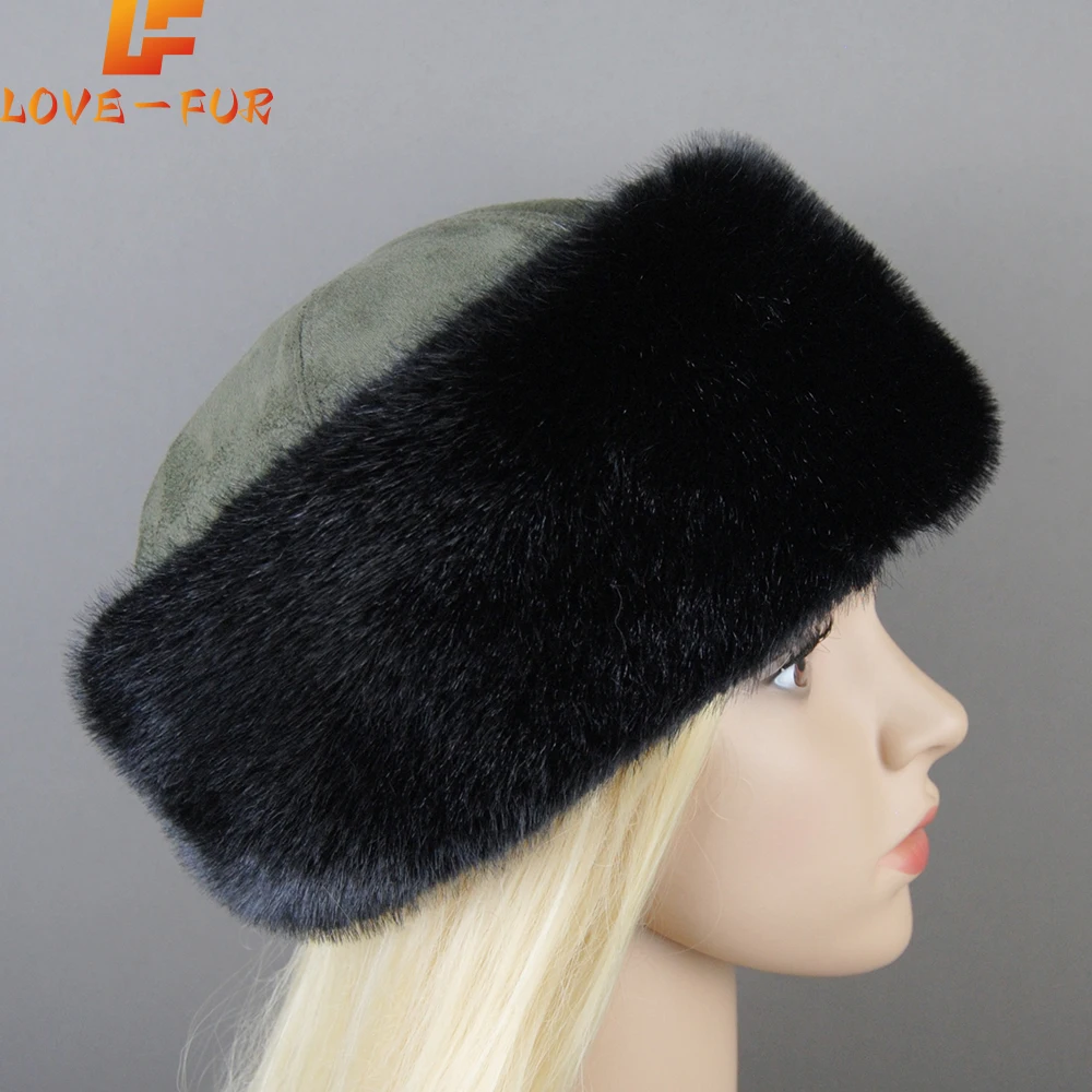 

2024 False Fur Fashionable Brand Caps False Mink Fur Hats For Women Warm Russian Winter Hat Luxurious False Mink Fur Cap