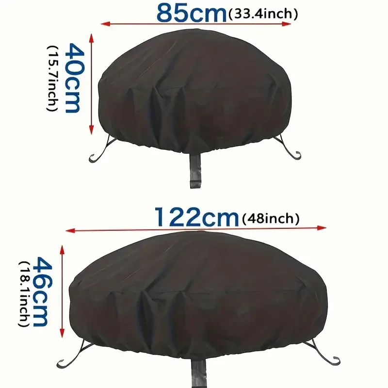 1pc Fire Pit Cover with Drawstring  - Waterproof, Heavy Duty, Heat and Stain Resistant BBQ Grill Cover for Outdoor Protection