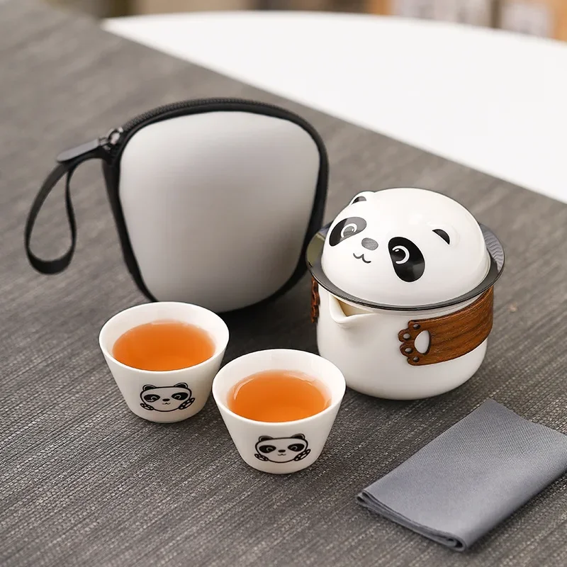 Portable Travel Tea Set Outdoor Portable Camping Teapot One Pot Two Cups Ceramic Gift Unique Luxury Chinese Tea Ceremony Teacup