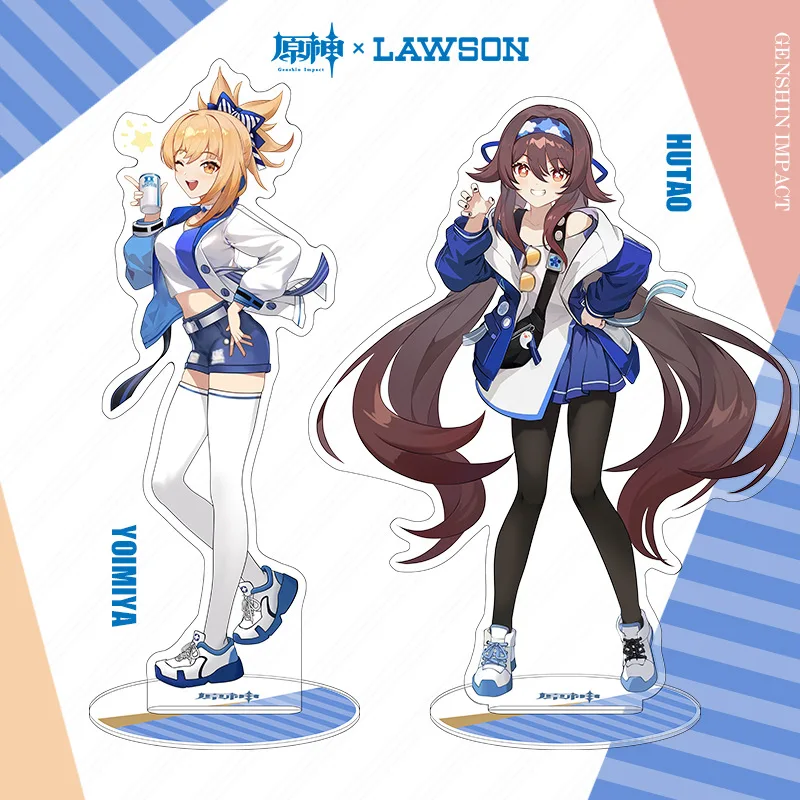 Genshin Impact LAWSON Linkage Hu Tao Yoimiya Game Acrylic Stand 15cm Tinplate Badge 5.8cm Goods Keychain