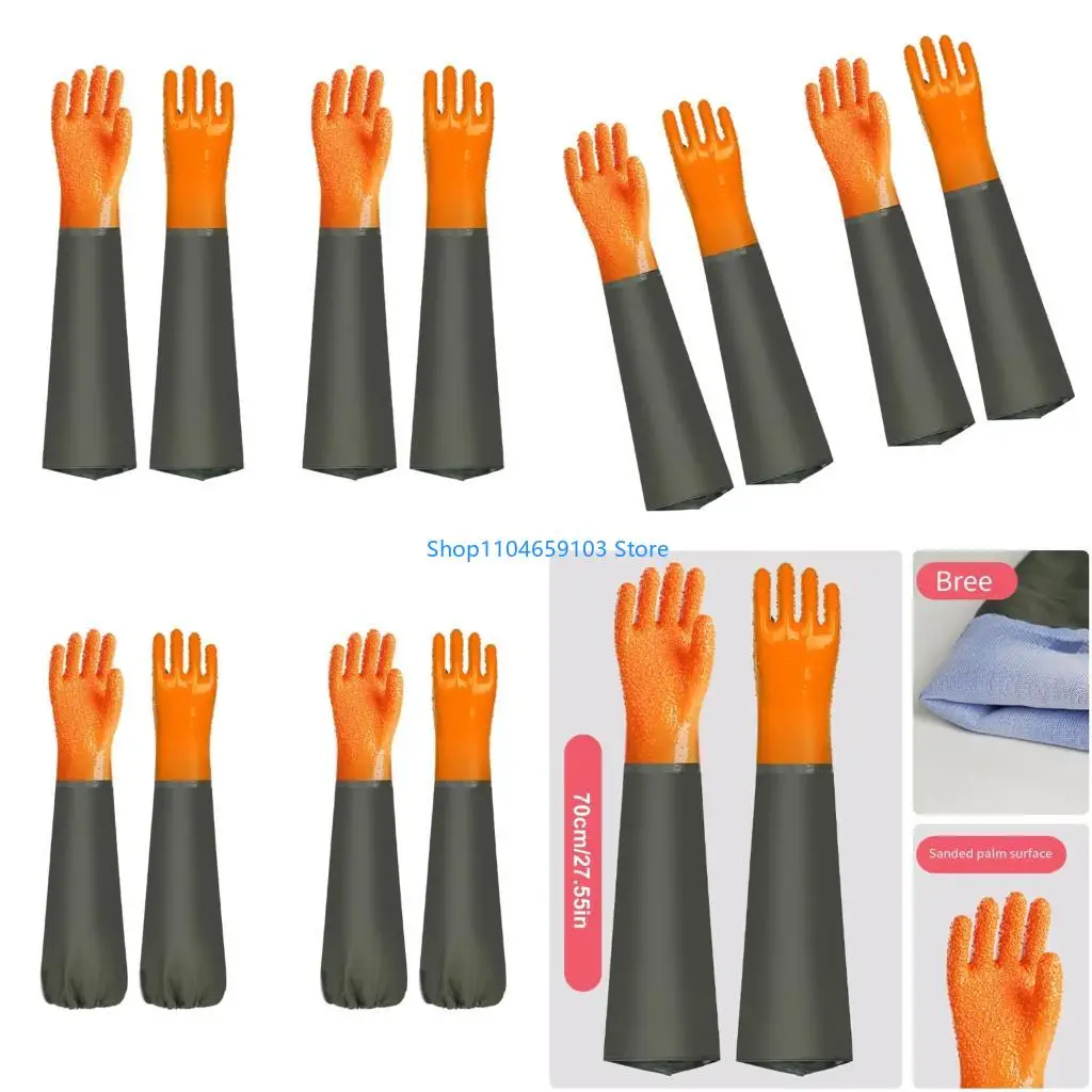 2-ペアヘビーデューティ防水釣り手袋-70-センチメートル腕カバー範囲再利用可能な熱裏地オイルスリップ抵抗作業手袋
