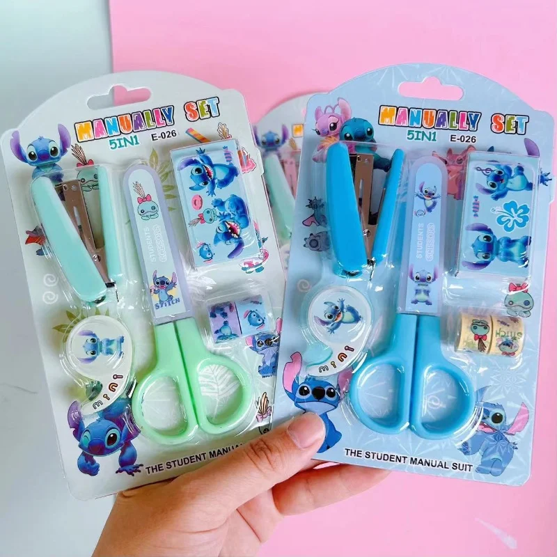 2pcs/set Disney Stitch Scissors Stapler Tape Sticker Stationery Set Student Learning Binding Tools School Supplies Kids Gift