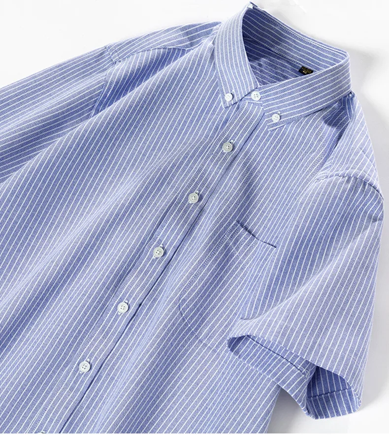 Luxury Men's Oxford Shirt 100% Cotton Short Sleeve Causal Stripe Solid Summer S3baa9b8333b34d318df25e8f84b03feaY