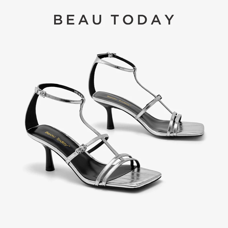 BEAUTODAY Fashion Stilettos Women Genuine Cow Leather Solid Color Gladiator Style Ankle Strap Summer Ladies ShoesHandmade 31251