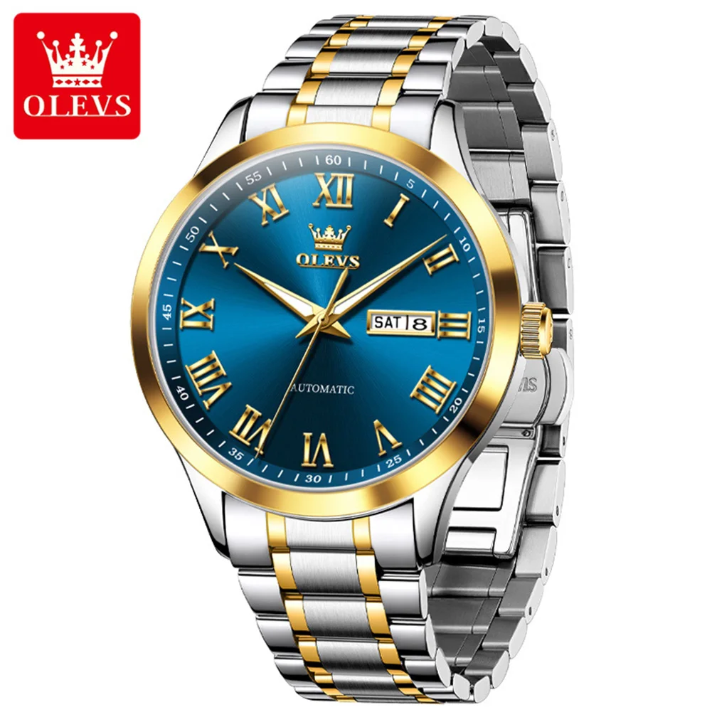 OLEVS Automatic Watch for Man Fashion Classic Roman Scale Stainless Steel Man Watch Luxury Business Mechanical Mens Watches 7075