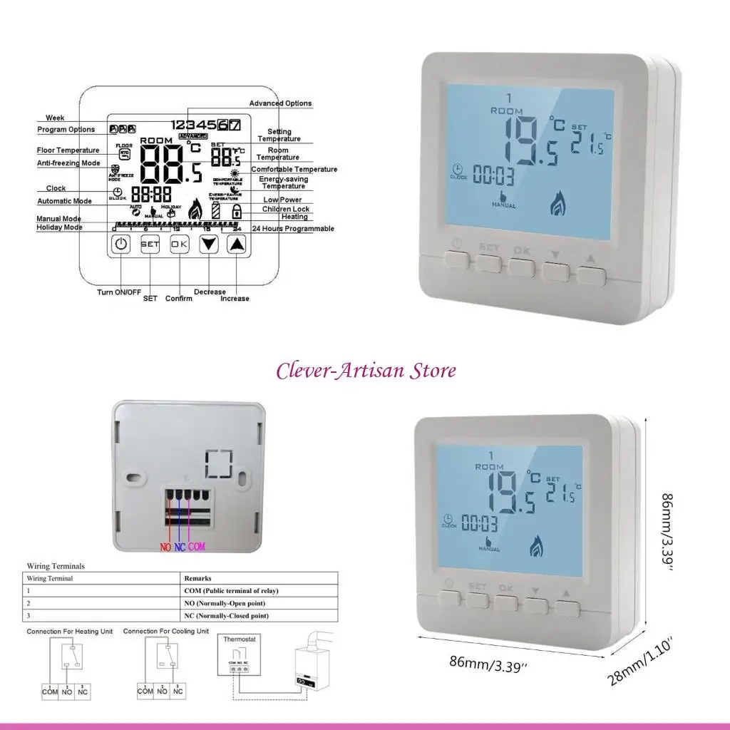 

E06B Wall Mount Thermometer Temperature Controller Programmable for Water Gas Boiler
