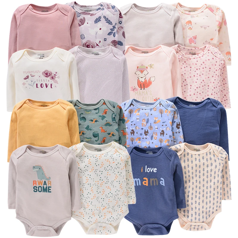 

4Piece Baby Clothes New Born Boy Girl Jumpsuits Pure Cotton Romper Infant Long Sleeves Bodysuits Toddler Custom 0-12M Baby Items