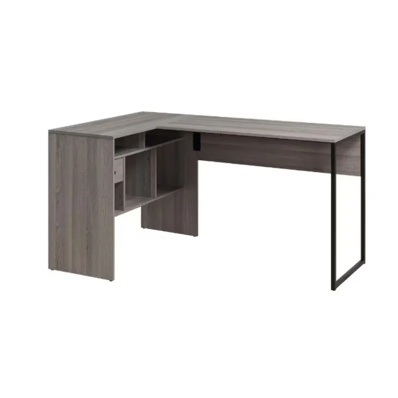 L Shaped Desk with Drawers for Executive and Home Office | Cabot Collection Corner Table with Storage and Chrome Hardware