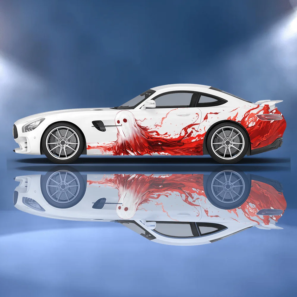 

Red Ghost Splashing Blood Print Car Side Sticker Decoration Protect, Waterproof Self-adhesive Decal Auto Accessories Wrap Cover