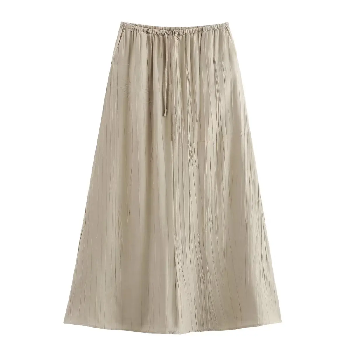 Herfst Nieuwe Sle Dames Faion Ontwerp Tweekleurige Streep Geplooide Midi Rok Veelzijdige Franse Sle Busin Polyestervezel