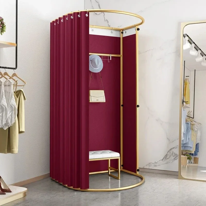 Mobile Fitting Room Floor Rail Rack Clothing Store Simple Display Rack Curtain Fitting Room Storage Holders Bathroom