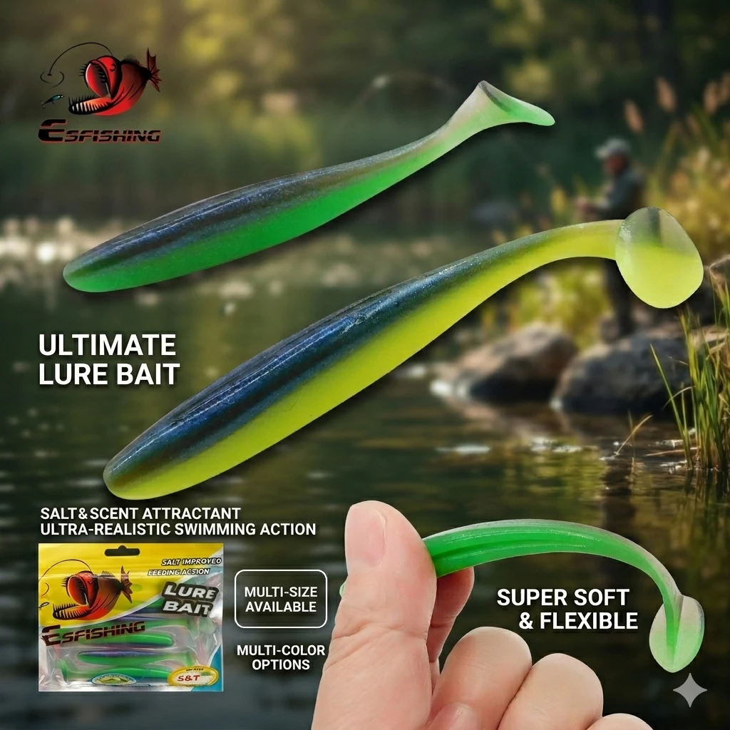 

Мягкие приманки ESFISHING T Tail Shad 50, 76, 100, 125, 150, 180 мм ES Easy Shiner Isca, искусственные силиконовые рыболовные приманки Pesca, снасти