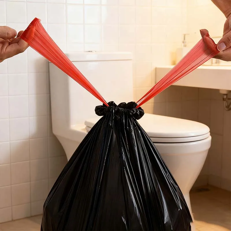 75/150PCS Nero Coulisse Sacchetto di Immondizia Usa E Getta Per Uso Domestico Sottile Grande Capacità Prevenzione Delle Perdite Borse Con Manico In Plastica Portatile