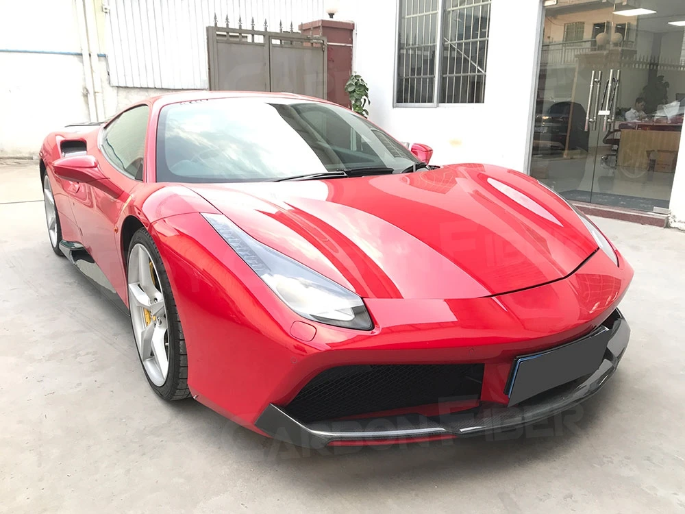 Alerón Delantero de Fibra de Carbono Seca para Automóvil, Cubierta de Parachoques Negra Sin Pintar de FRP para Ferrari 488 2015-2018